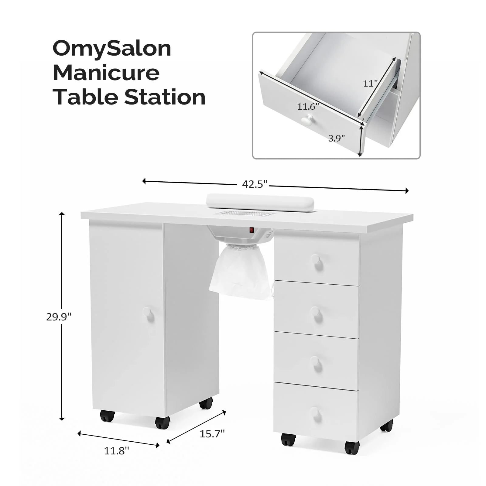 OmySalon Manicure Table Nail Desk w/Electric Downdraft Vent - Levo Sportswear