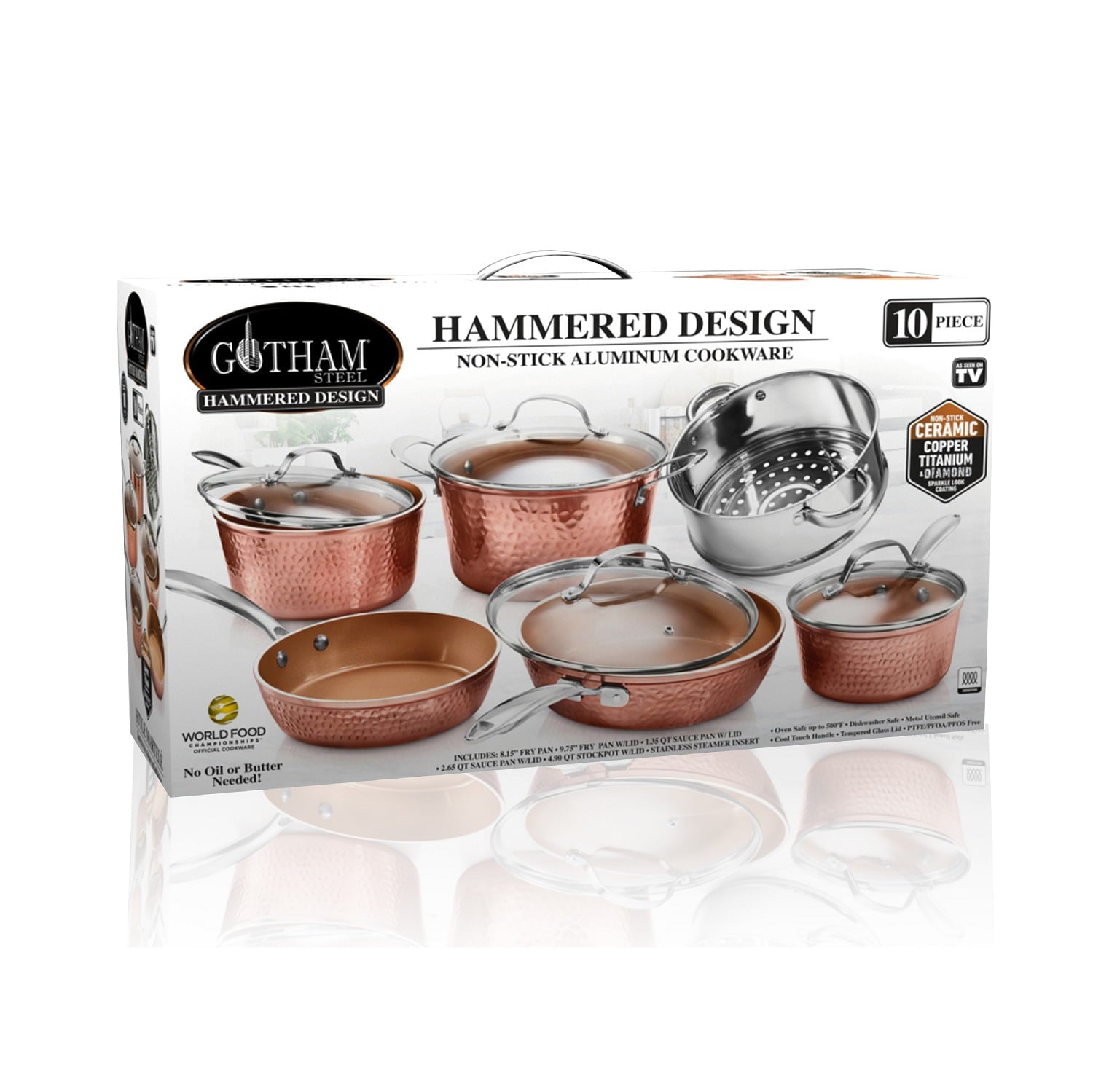 Gotham Steel Hammered 10 Piece Cookware Set, Oven Safe, Dishwasher Safe - Elegant Pots and Pans - Levo Sportswear