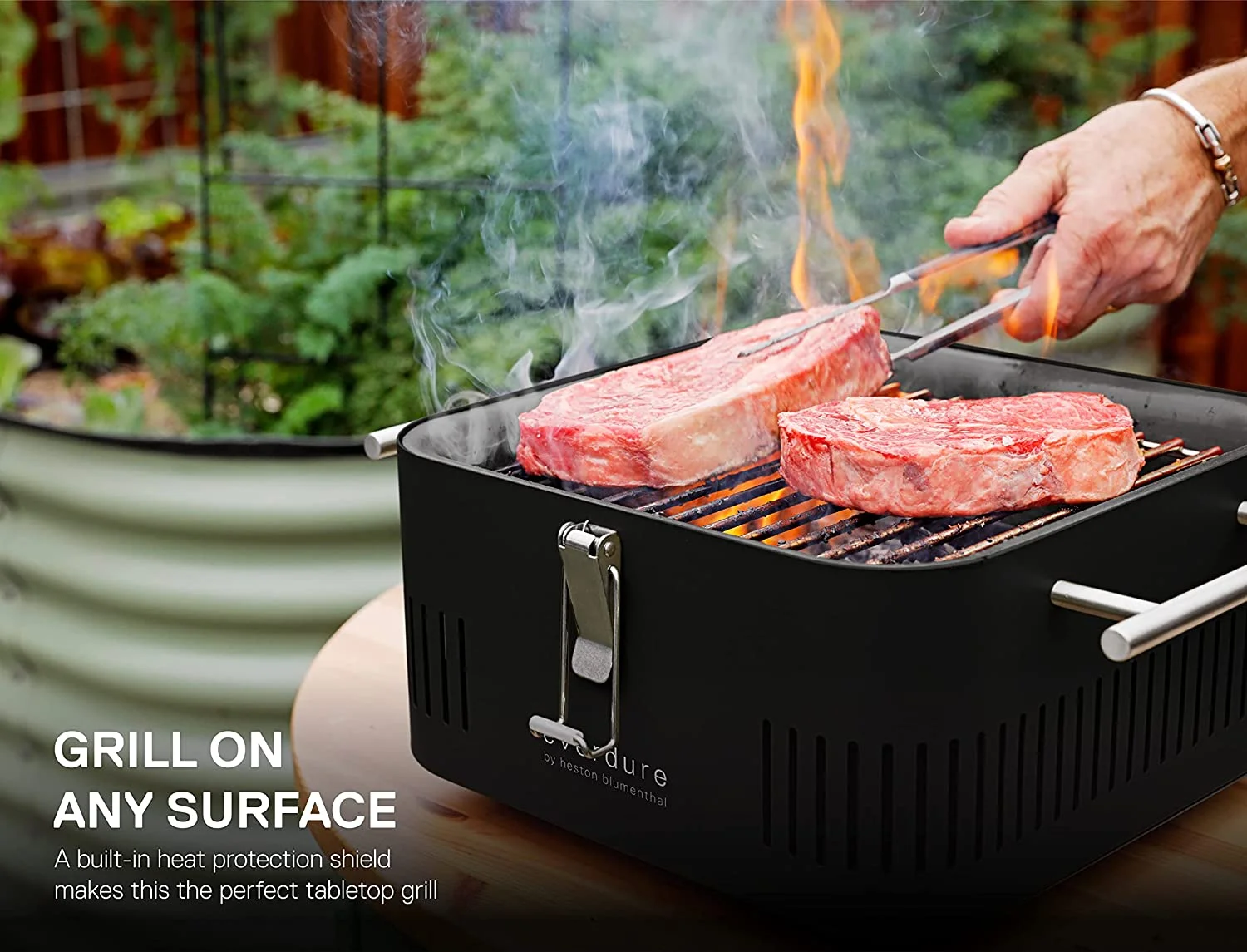 Everdure CUBE Charcoal Grill with Cool Touch Handles, Storage Container and Bamboo Serving Board - Levo Sportswear