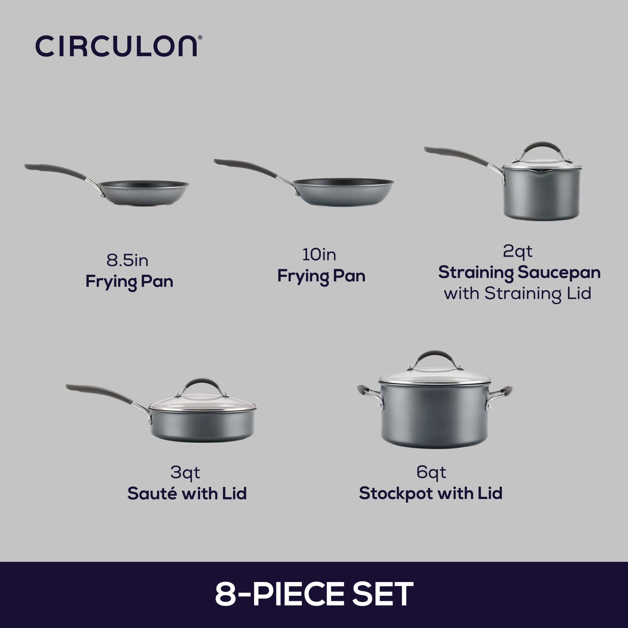 Circulon ScratchDefense 8 Piece Nonstick Induction Pots and Pans Set, Graphite - Levo Sportswear