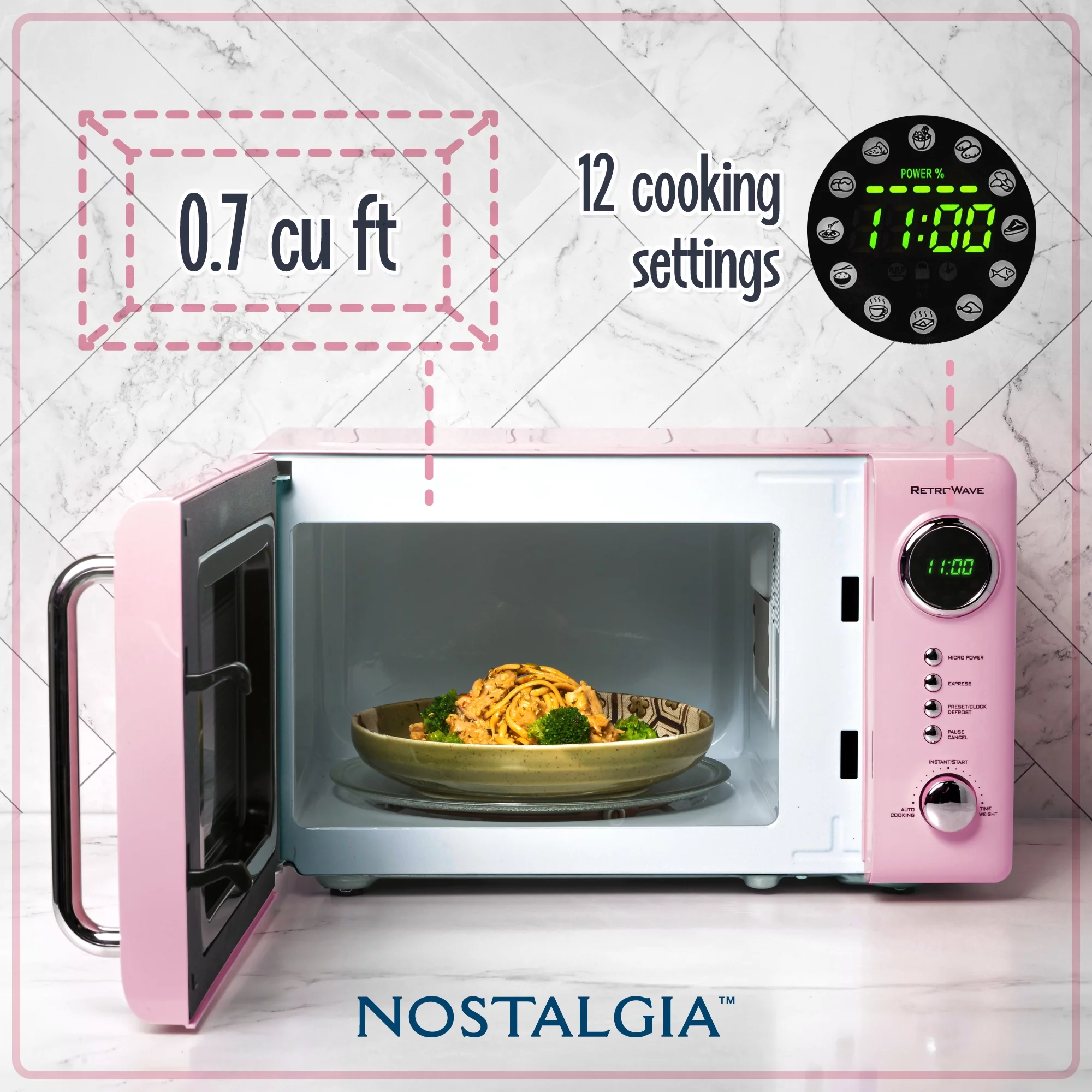 Nostalgia Retro Microwave for Countertop 0.7 cu ft Vintage Microwave, Pink - Levo Sportswear