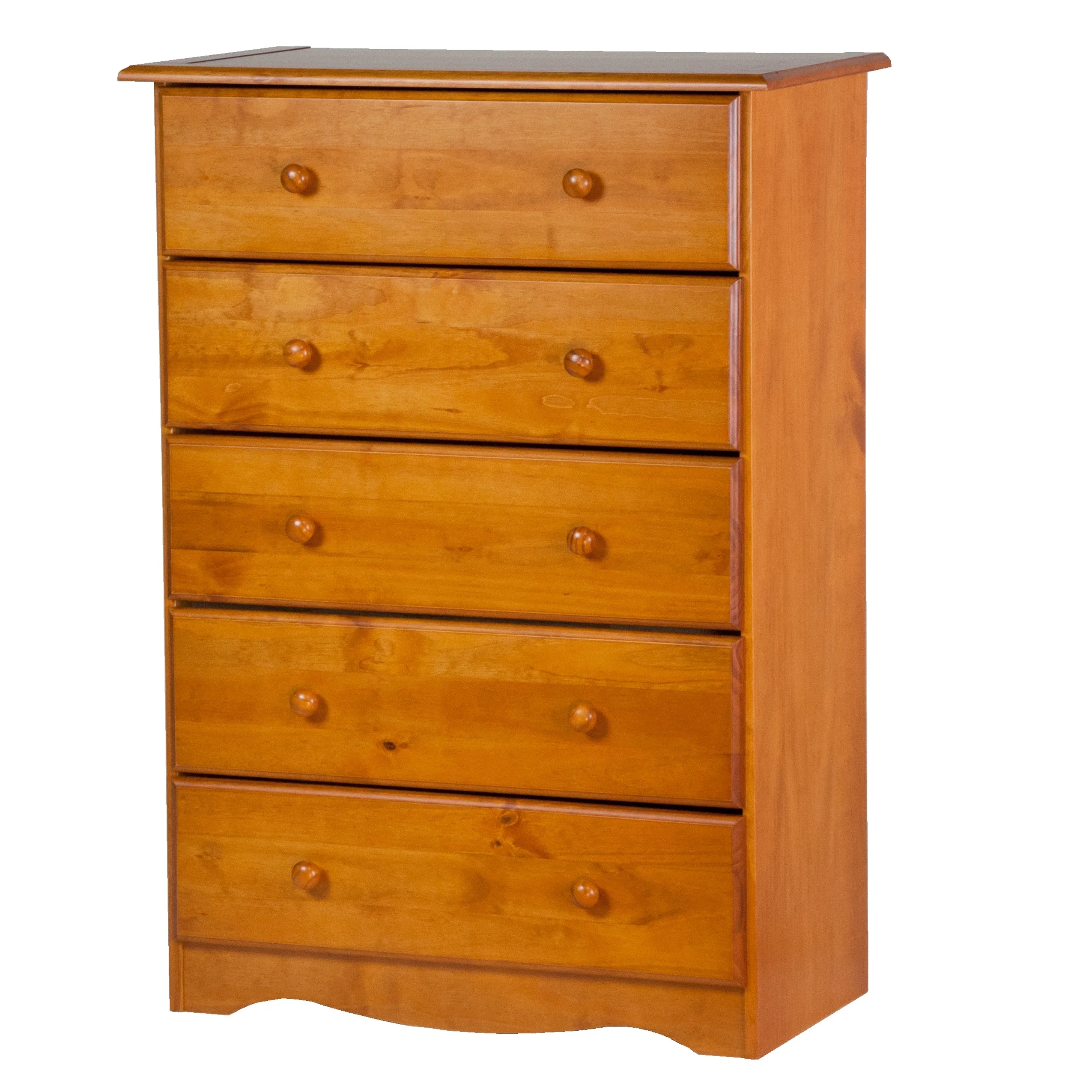 Palace Imports  100% Solid Wood 5-Drawer Chest with Metal or Wooden Knobs Honey Pine Stained Medium Wood - Levo Sportswear