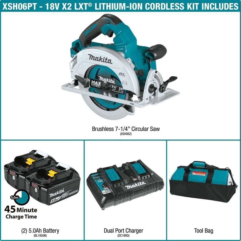 Makita XSH06PT 18V X2 LXT Lithium-Ion 36V Brushless Cordless 7-1/4 Circular Saw Kit 5.0Ah - Levo Sportswear