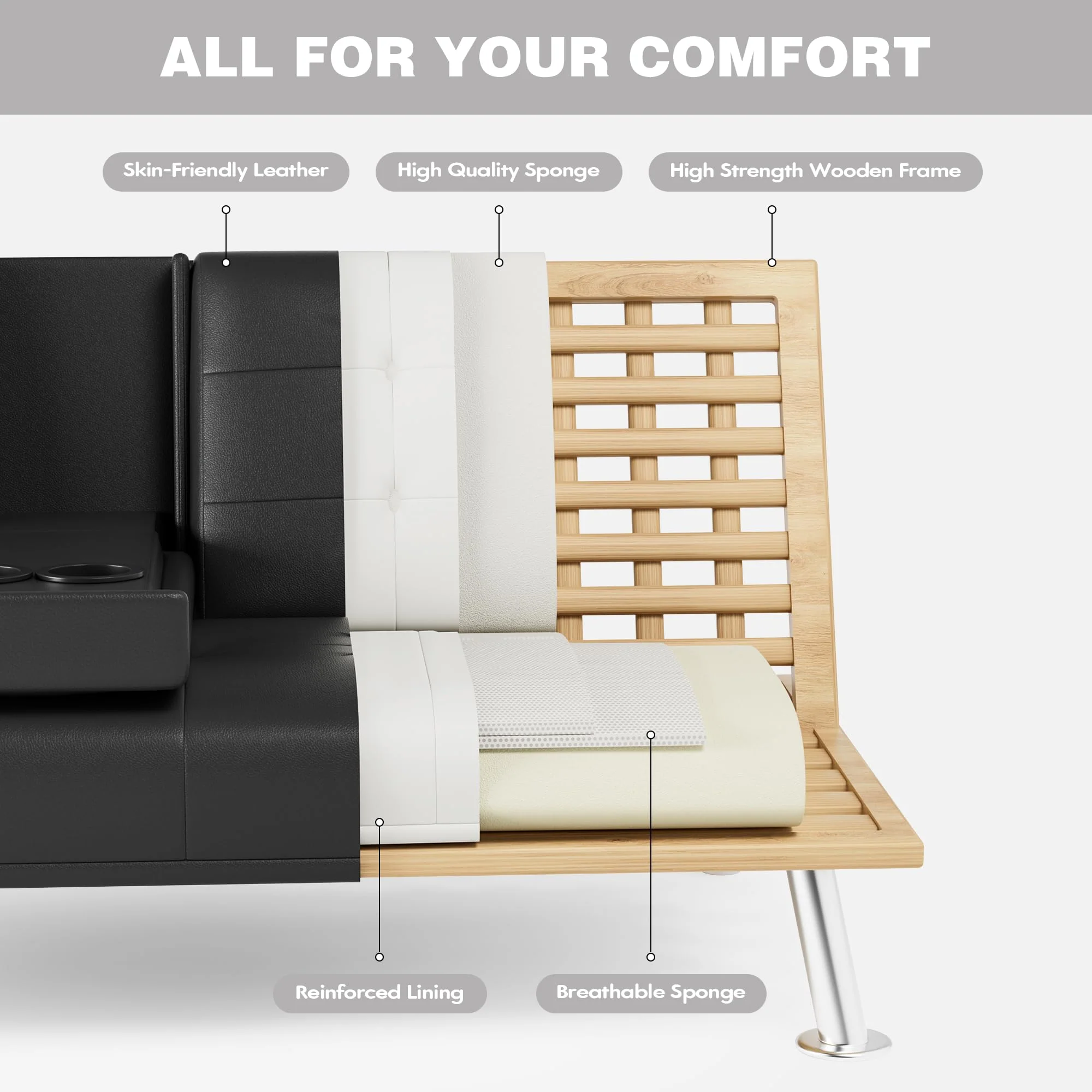 JUMMICO Modern Convertible Folding Futon Sofa Bed - Levo Sportswear
