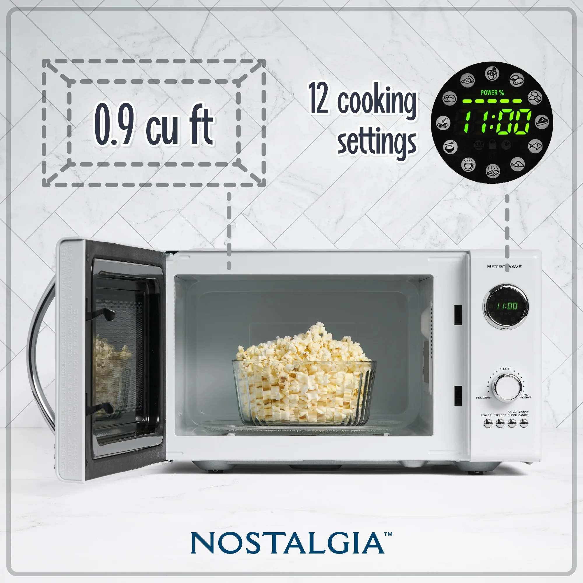 Nostalgia Retro Microwave for Countertop 0.9 cu ft Vintage Microwave, White - Levo Sportswear