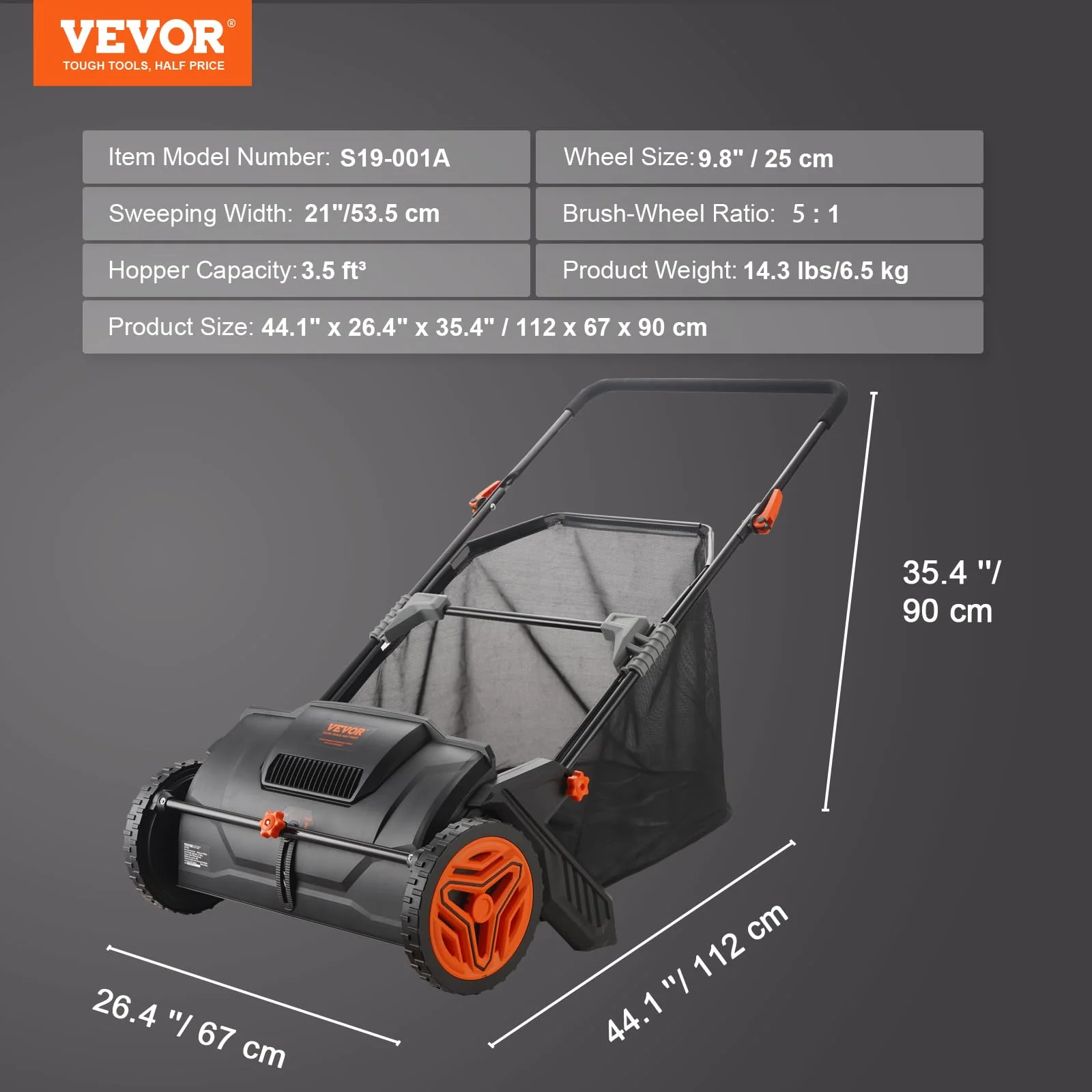 VEVOR Push Lawn Sweeper, 21 Inch Leaf & Grass Collector - Levo Sportswear