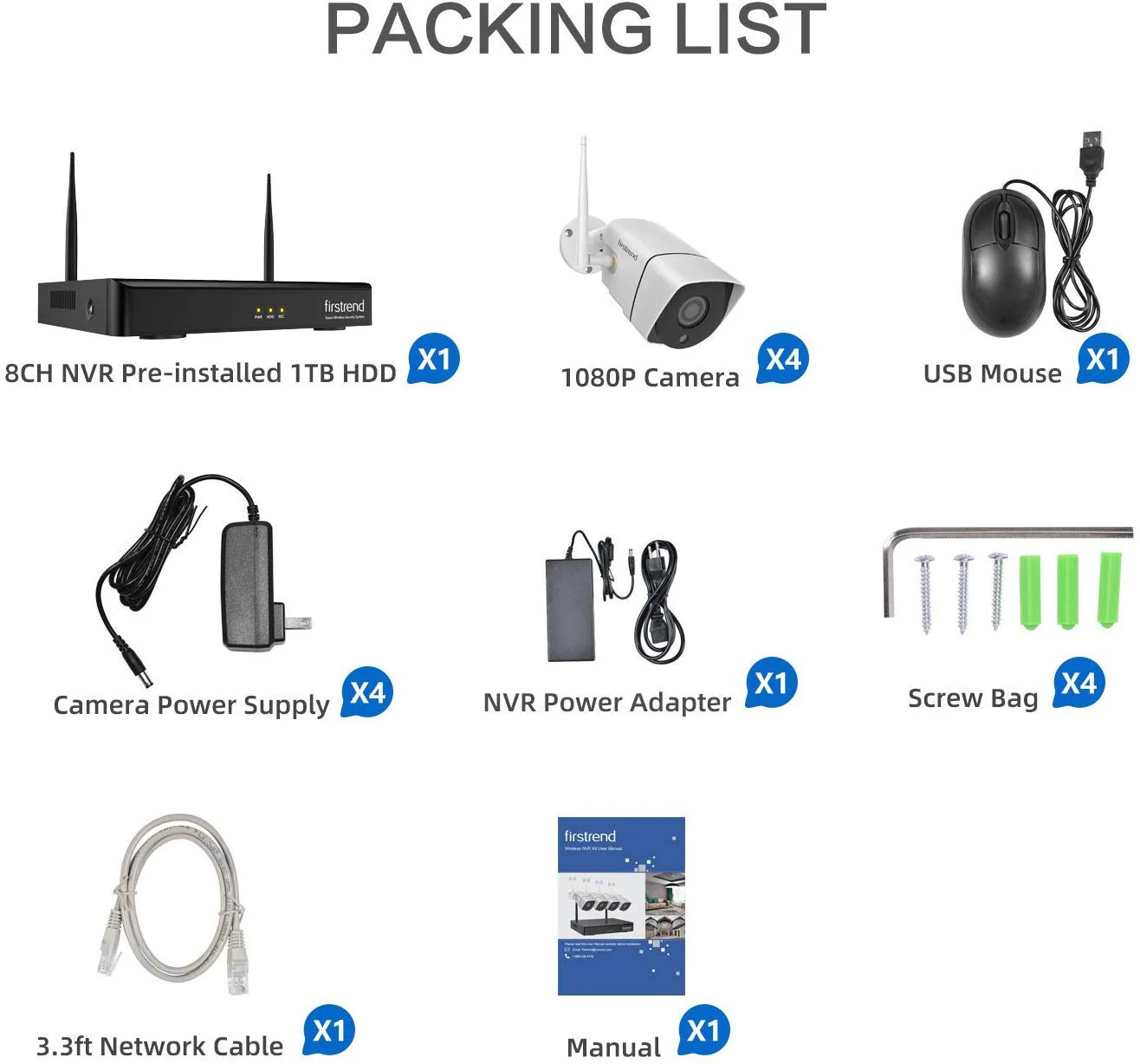 Firstrend 1080P 8CH Wireless Home Security Systems - Levo Sportswear