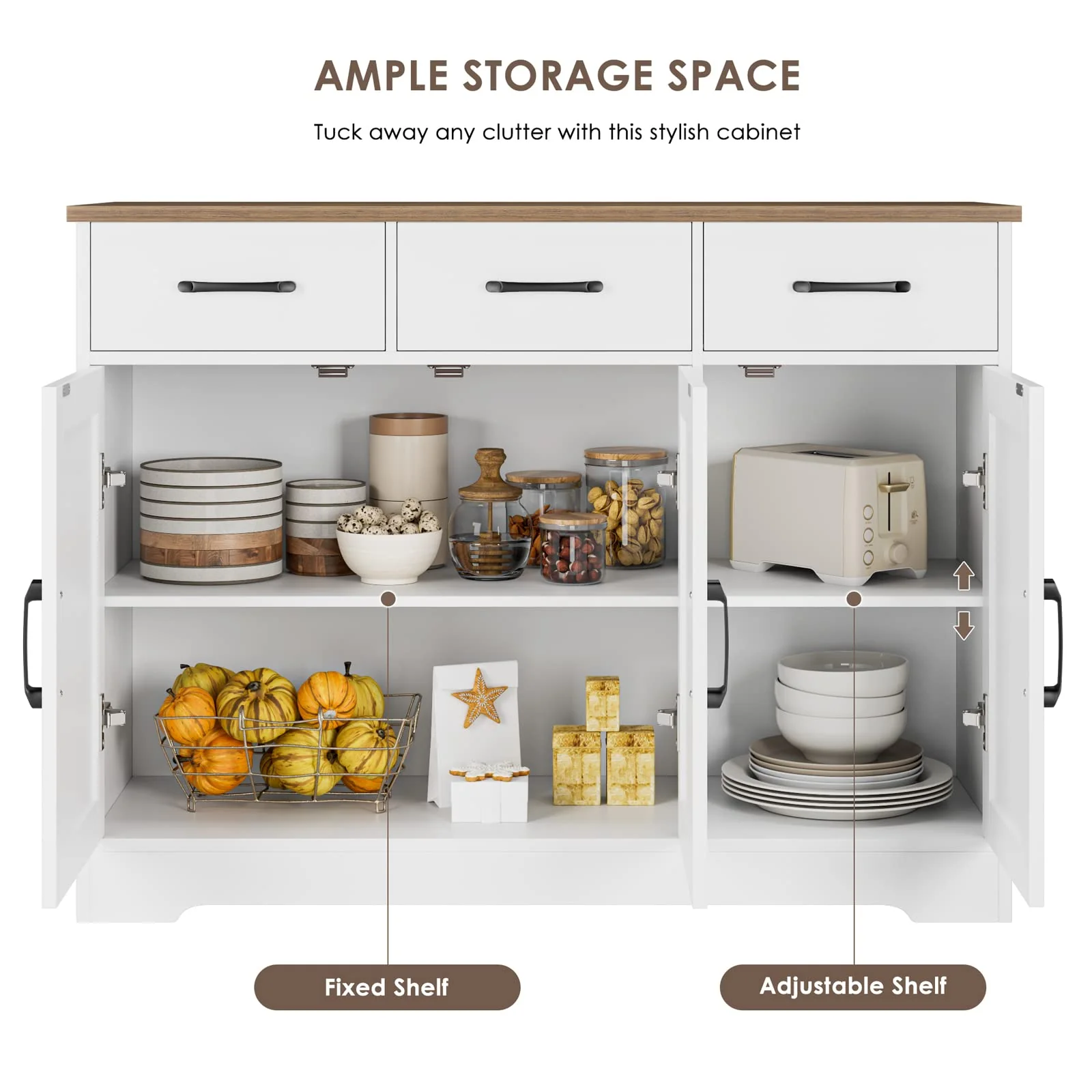 HOSTACK Modern Farmhouse Sideboard Buffet Cabinet - Levo Sportswear