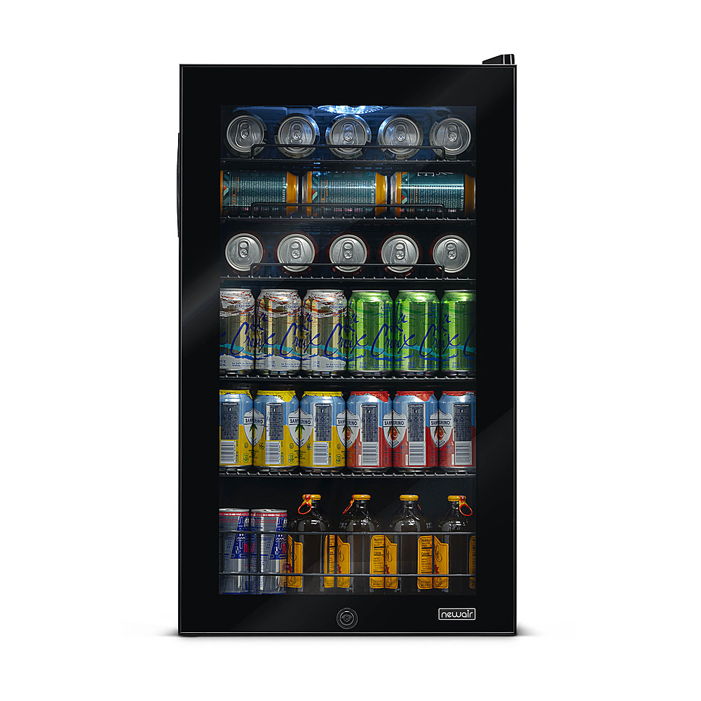 NewAir - 126-Can Beverage Cooler with Glass Door, Adjustable Shelves, 7 Temperature Settings and Lock - Black - Levo Sportswear