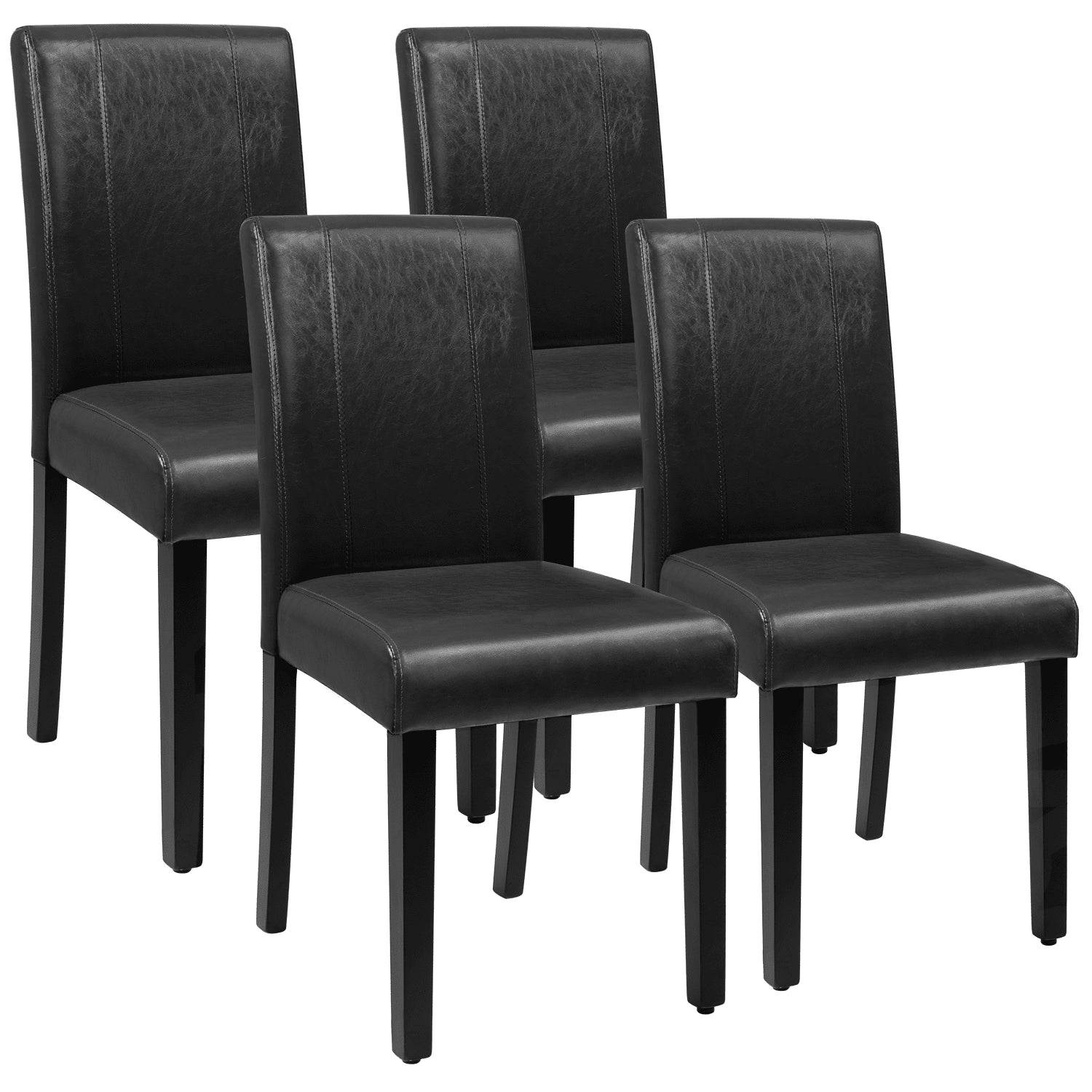 Lacoo Set of 4 Urban Style PU Leather Dining Chairs with Wood Legs, Black - Levo Sportswear