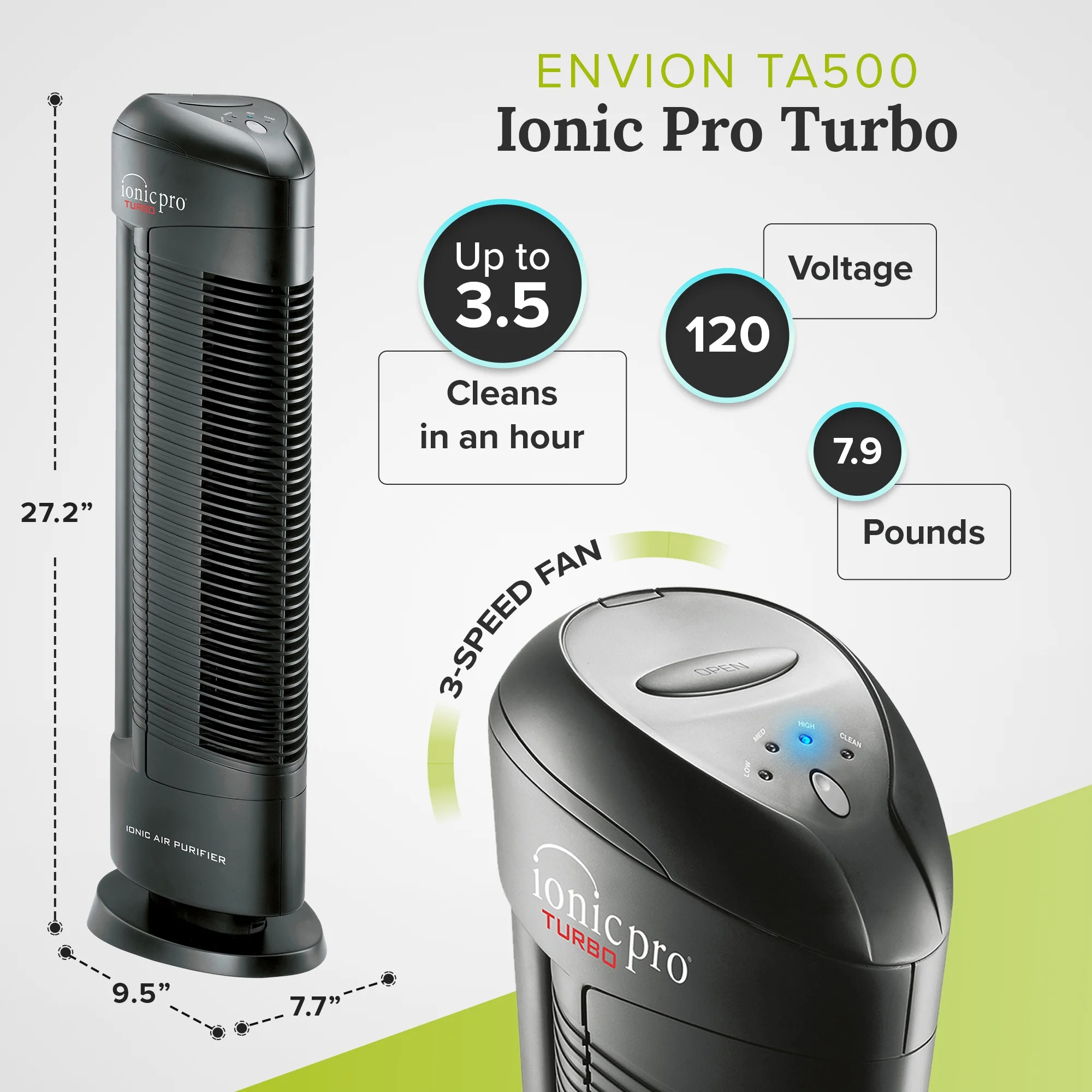 ENVION TA500 Ionic Pro Turbo Medium to Large Room Air Purifier Tower - Levo Sportswear