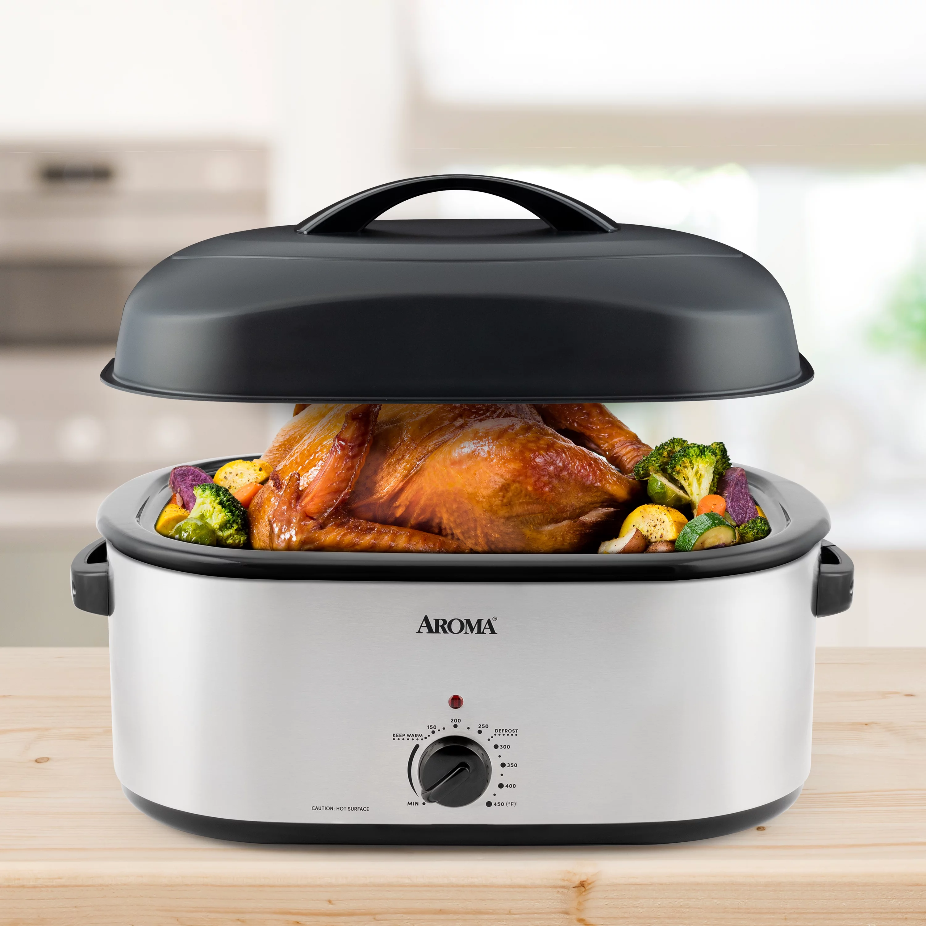 Aroma 22-Quart Electric Roaster Oven with High-Dome Self-Basting Lid - Stainless Steel - Levo Sportswear