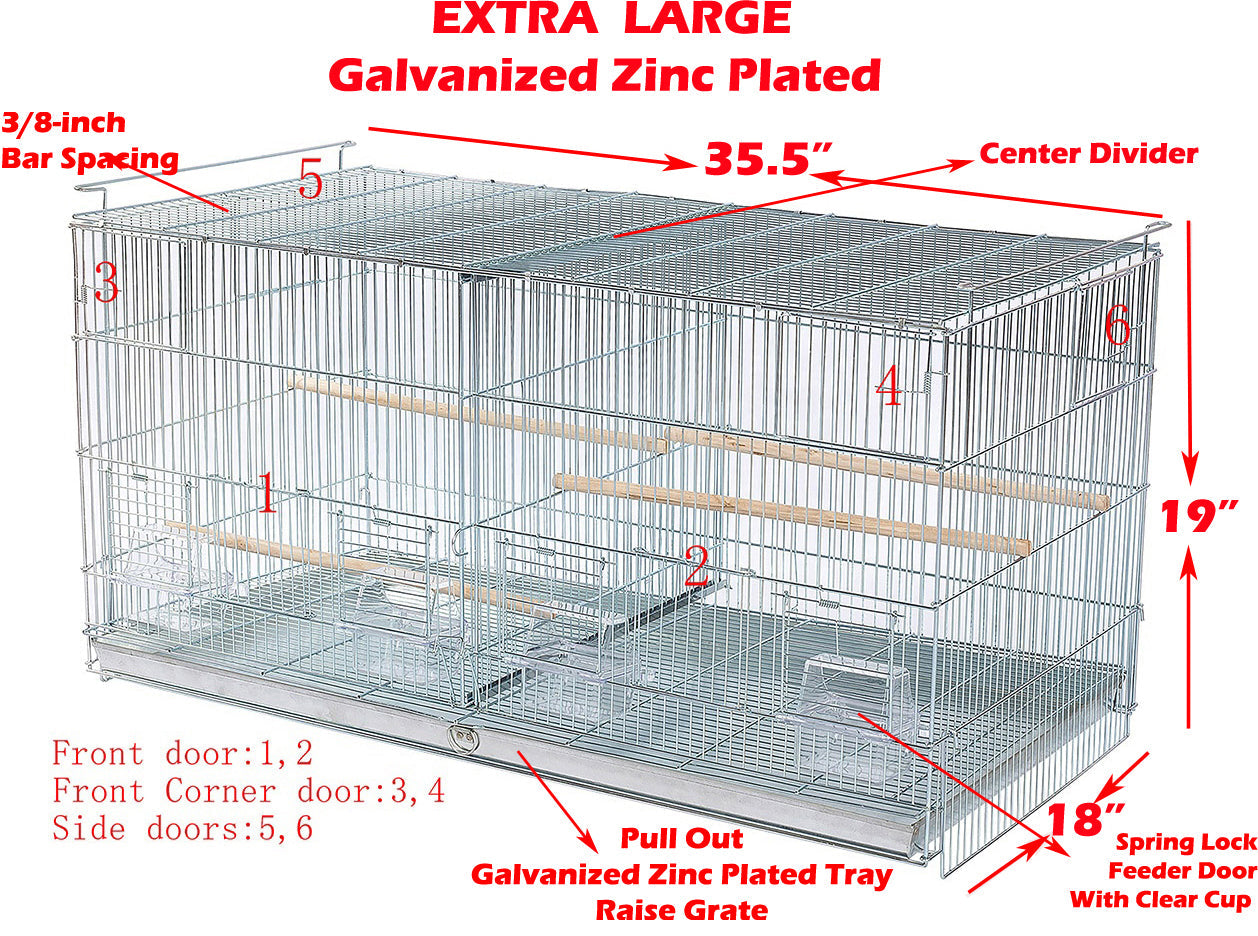 Large Galvanized Zinc Plated Stackable Breeding Flight Bird Cage with Rolling Stand - Levo Sportswear