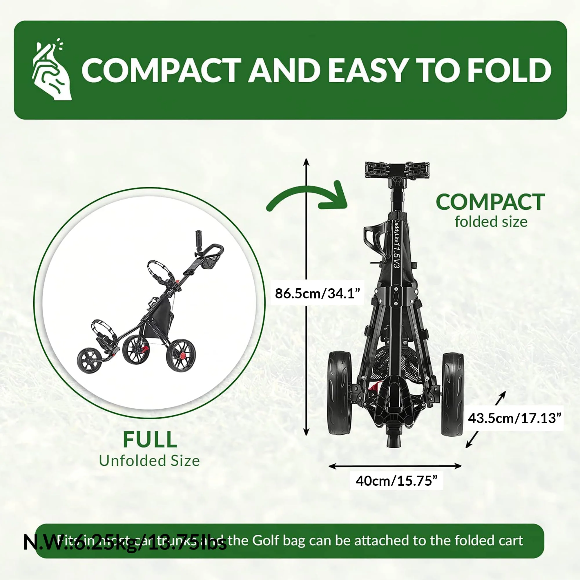 CaddyTek CaddyLite 11.5 V3 3 Wheel Golf Push Cart - Levo Sportswear
