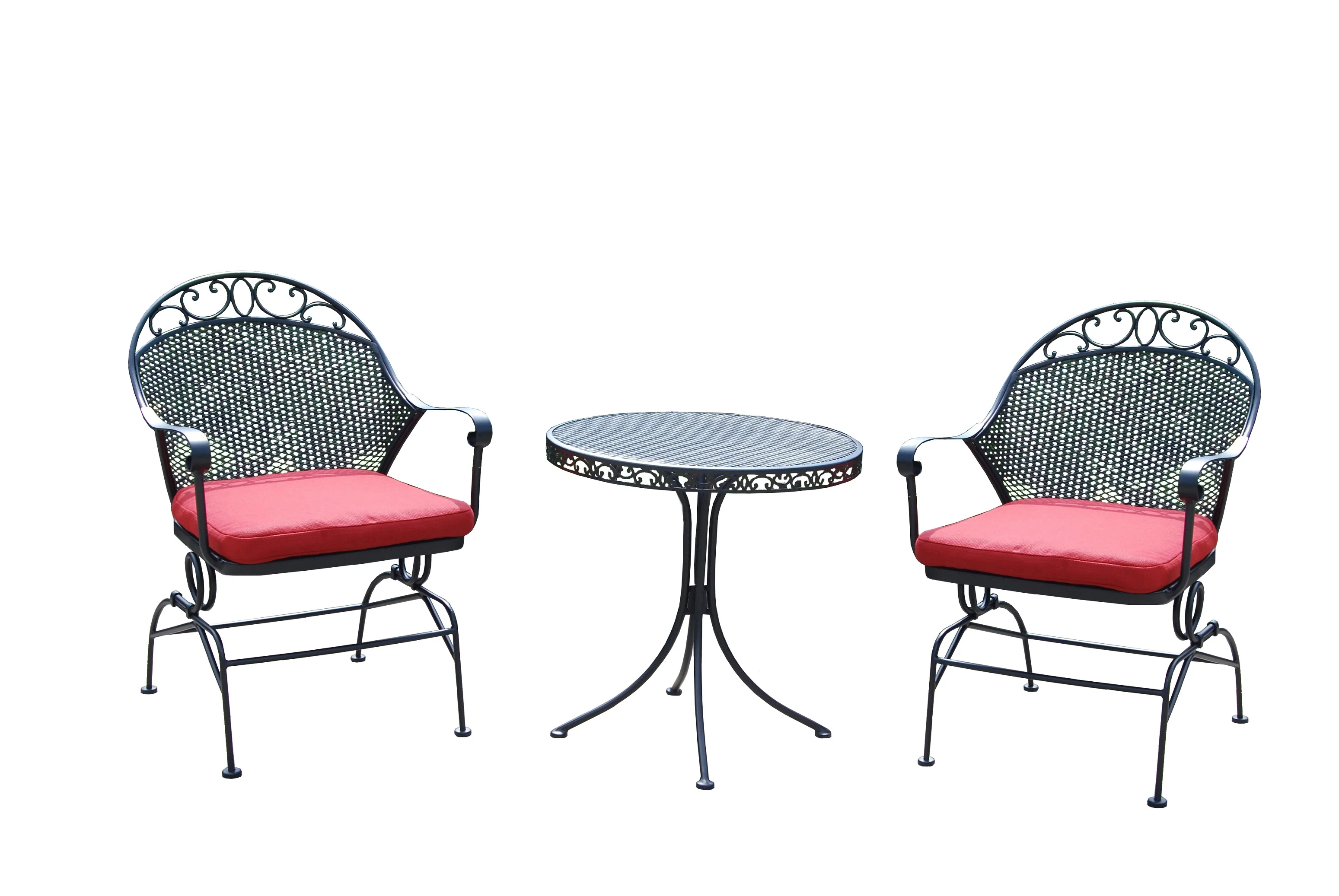 Better Homes & Gardens Clayton Court Outdoor Metal 3-Piece Bistro Set, Red Cushion, Spring Motion Chairs - Levo Sportswear
