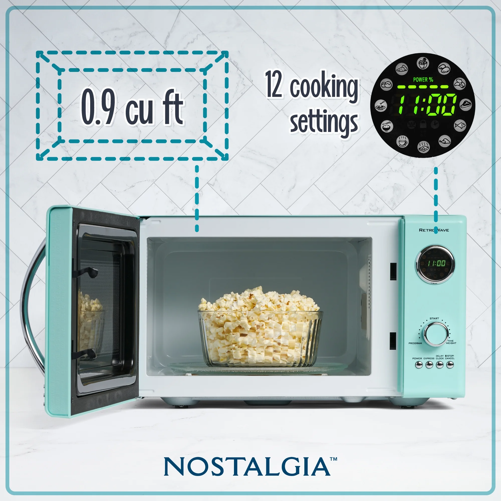 Nostalgia Retro Microwave for Countertop 0.9 cu ft Vintage Microwave, Aqua - Levo Sportswear
