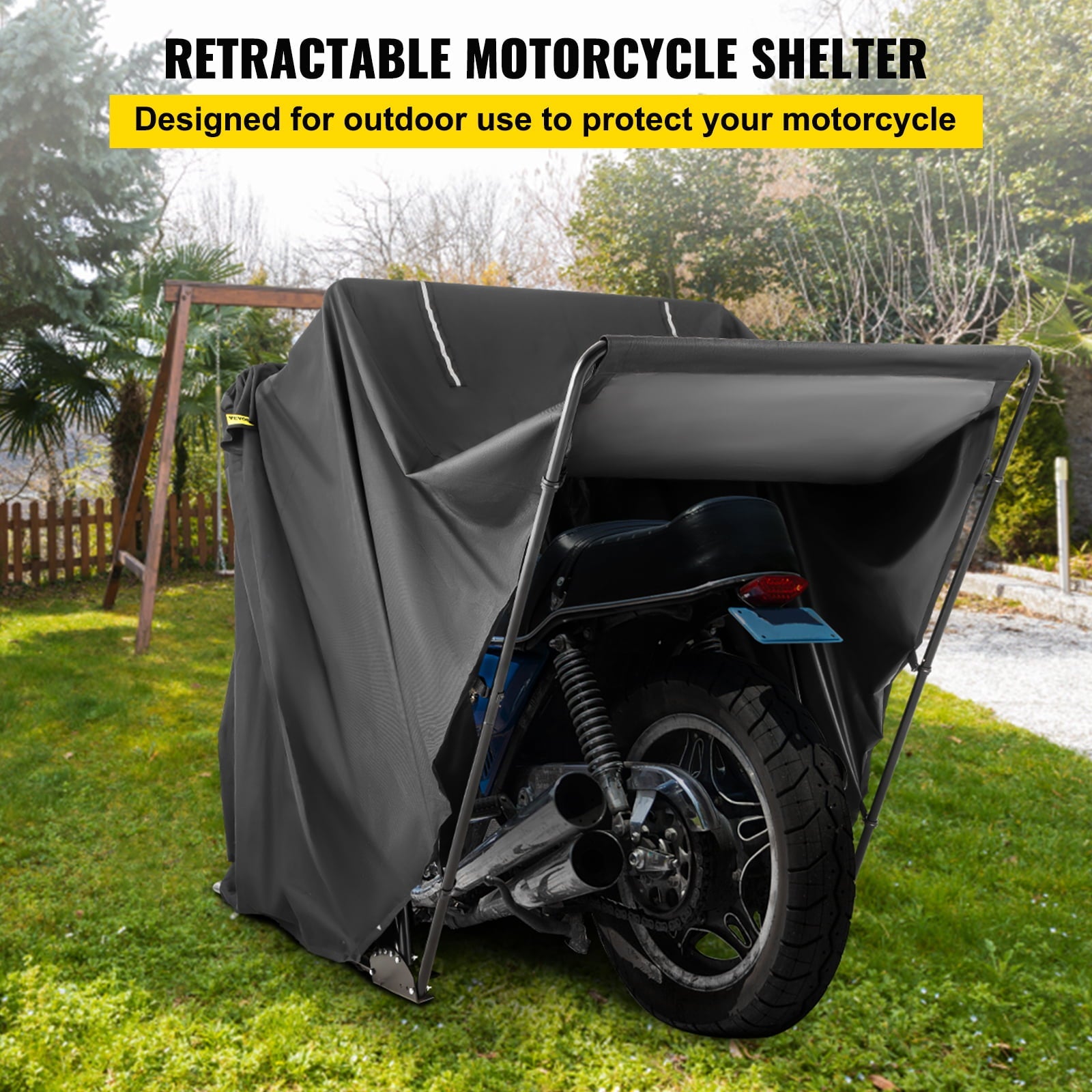 VEVORbrand Heavy Duty Motorcycle Storage Shed, Bike Scooter Cover Tent Shelter, Portable Waterproof Outdoor Storage Garage, Anti-UV, 106 - Levo Sportswear
