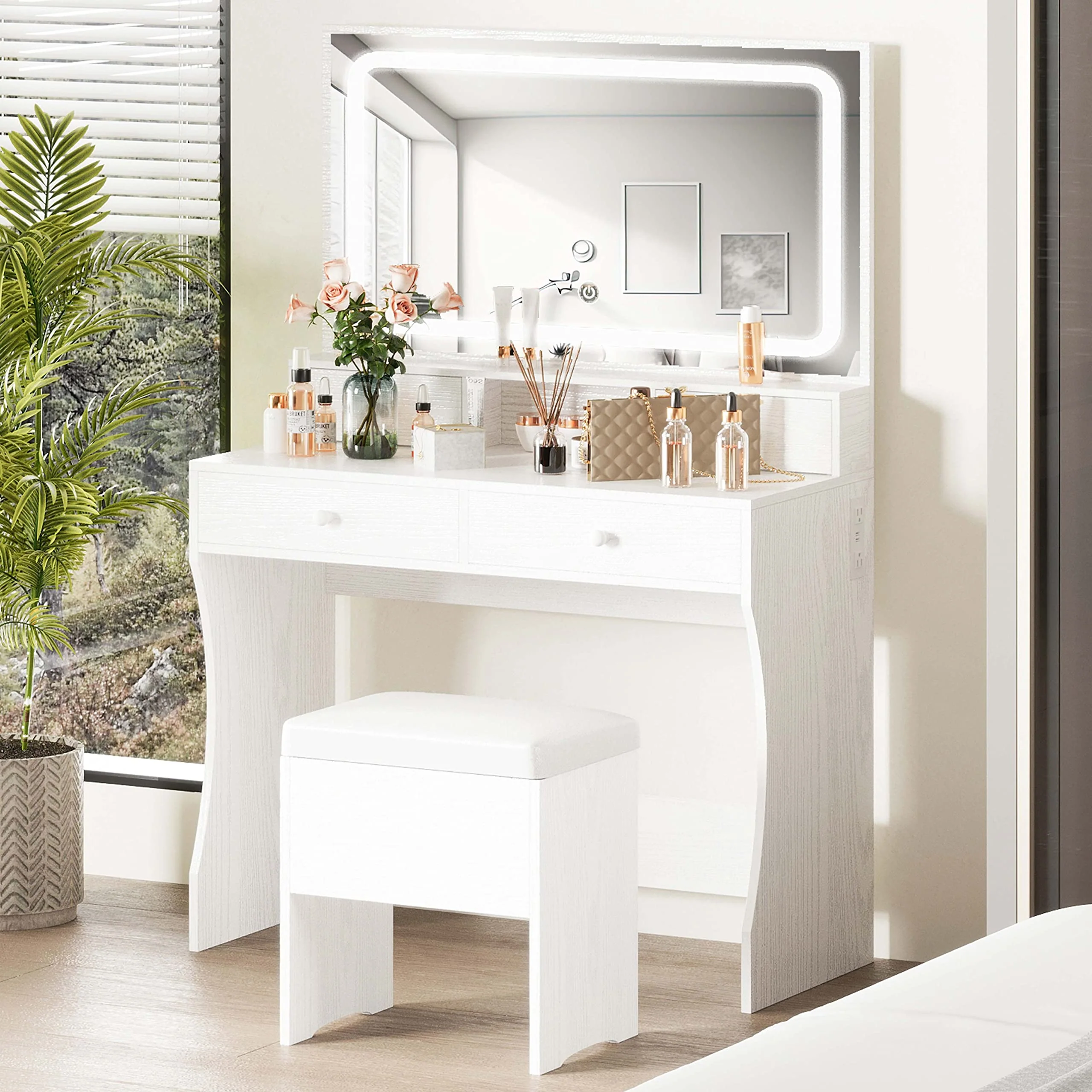 IRONCK Vanity Desk Set with LED Lighted Mirror & Power Outlet - Levo Sportswear