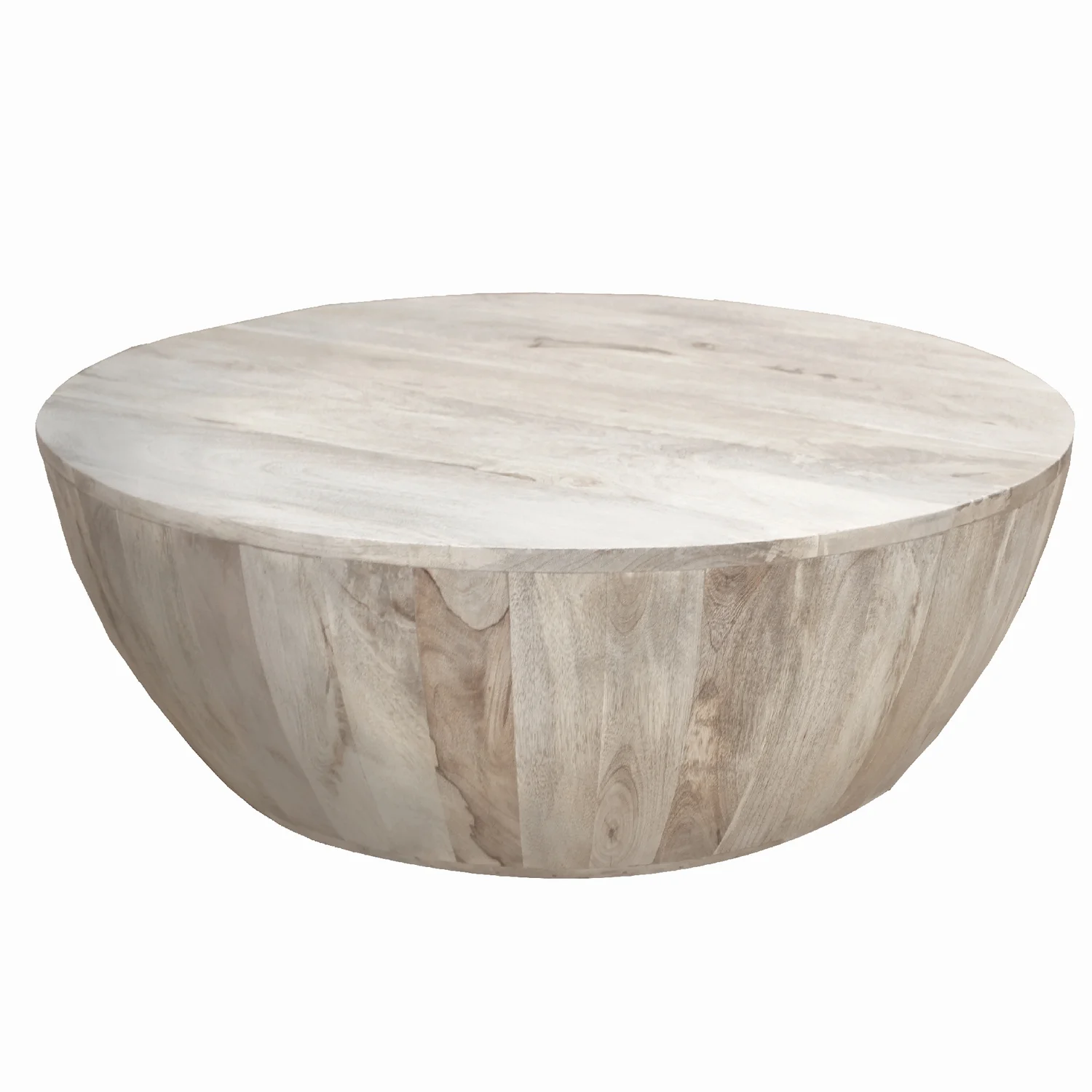 The Urban Port 36 Inch Round Mango Wood Coffee Table, Subtle Grains, Distressed White-Color:Light Brown - Levo Sportswear