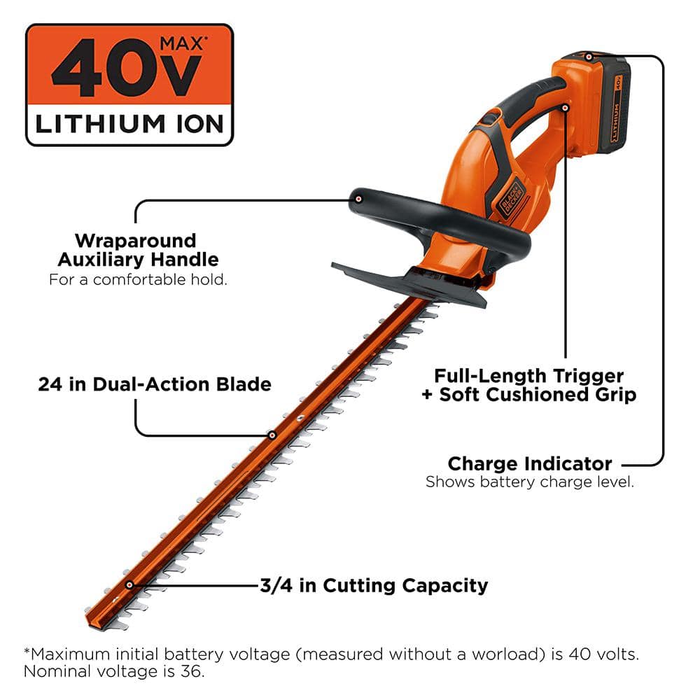 BLACK+DECKER 40V MAX Cordless Battery Powered Hedge Trimmer Kit with (1) 1.5Ah Battery & Charger LHT2436 - Levo Sportswear