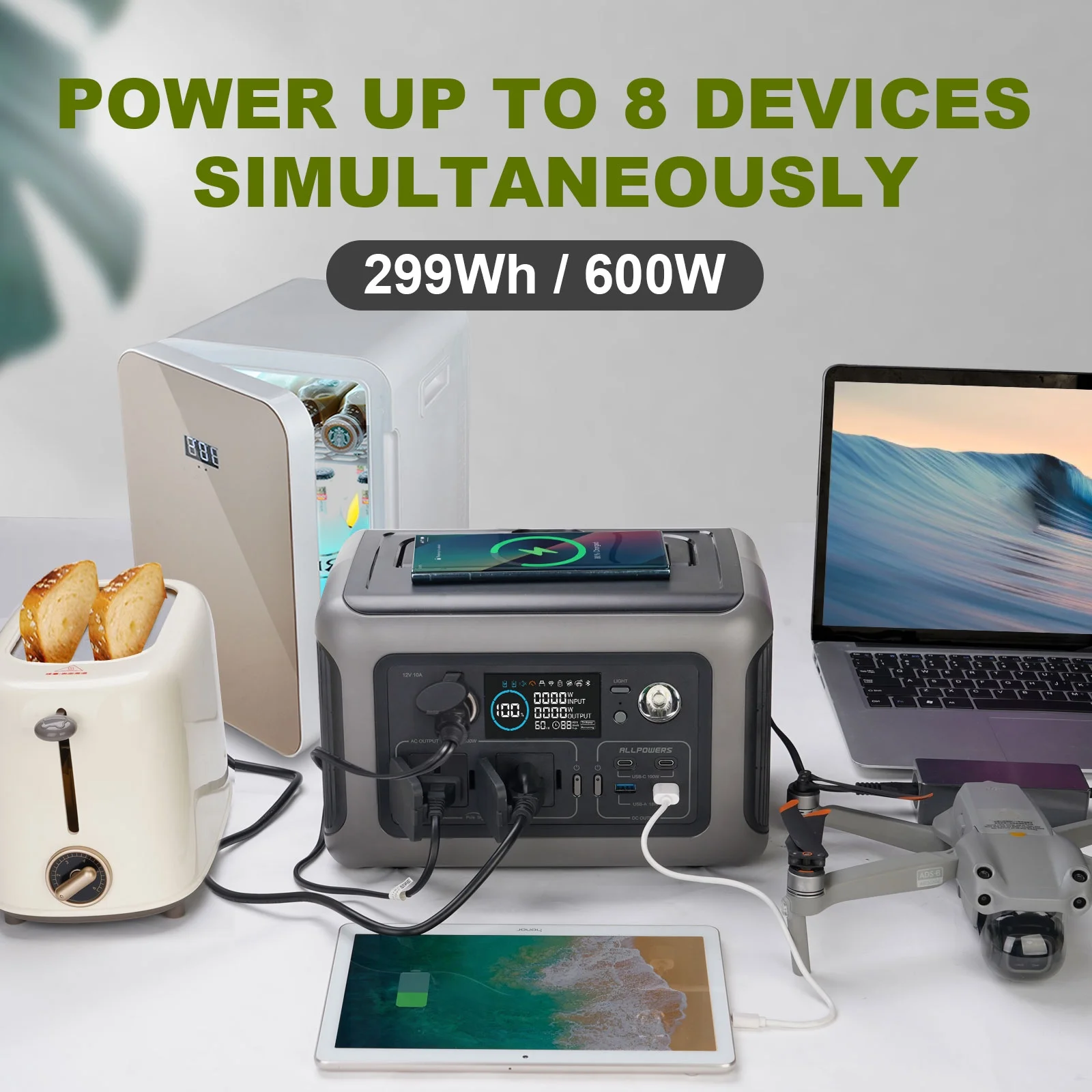 ALLPOWERS R600 Portable Power Station 600W, 299Wh LiFePO4 Battery, Wireless Charging, Solar Generator for Camping Home Emergency off-Grid - Levo Sportswear