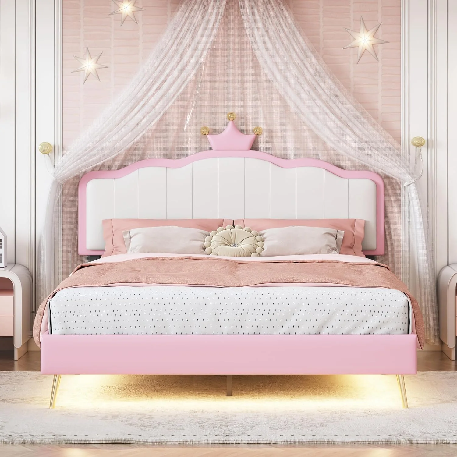 Linique Full Size Upholstered Bed Frame with LED Lights - Levo Sportswear