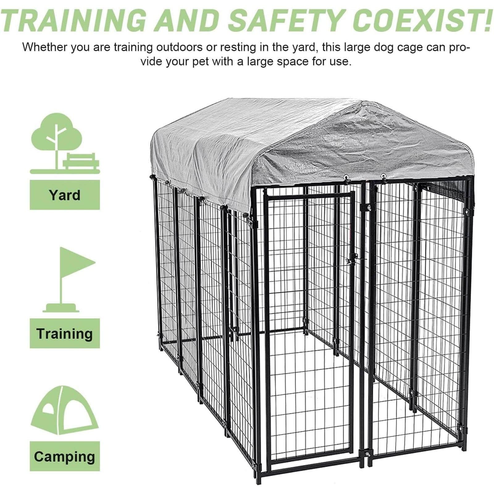 NiamVelo 8'x4'x6' Large Dog Kennel Heavy Duty Playpen Welded Dog Cage with Water-Resistant Cover, Outdoor Dog Fence Crate for Backyard, Black - Levo Sportswear