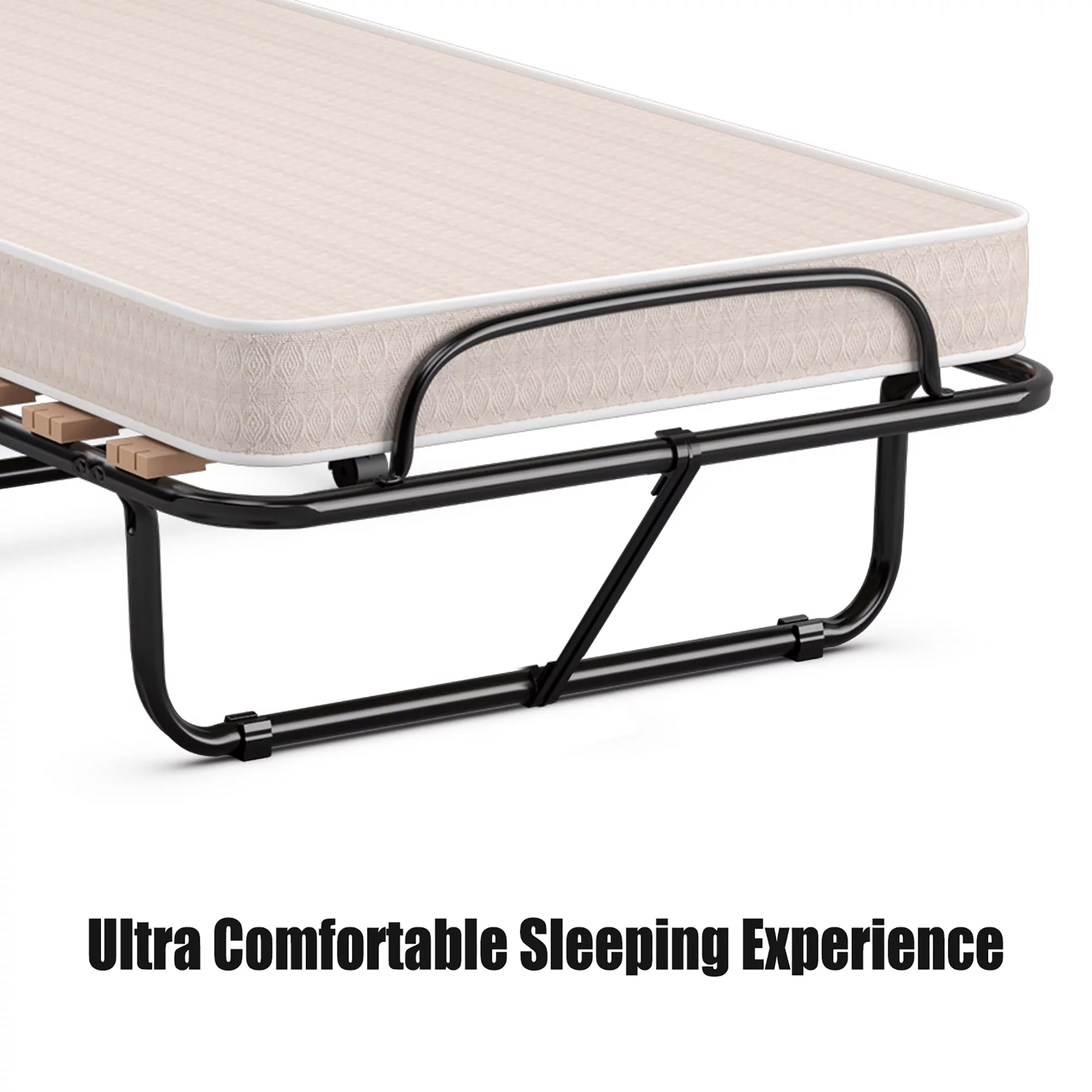 Costway Portable Folding Bed with Memory Foam Mattress Rollaway Cot Beige Made in Italy - Levo Sportswear