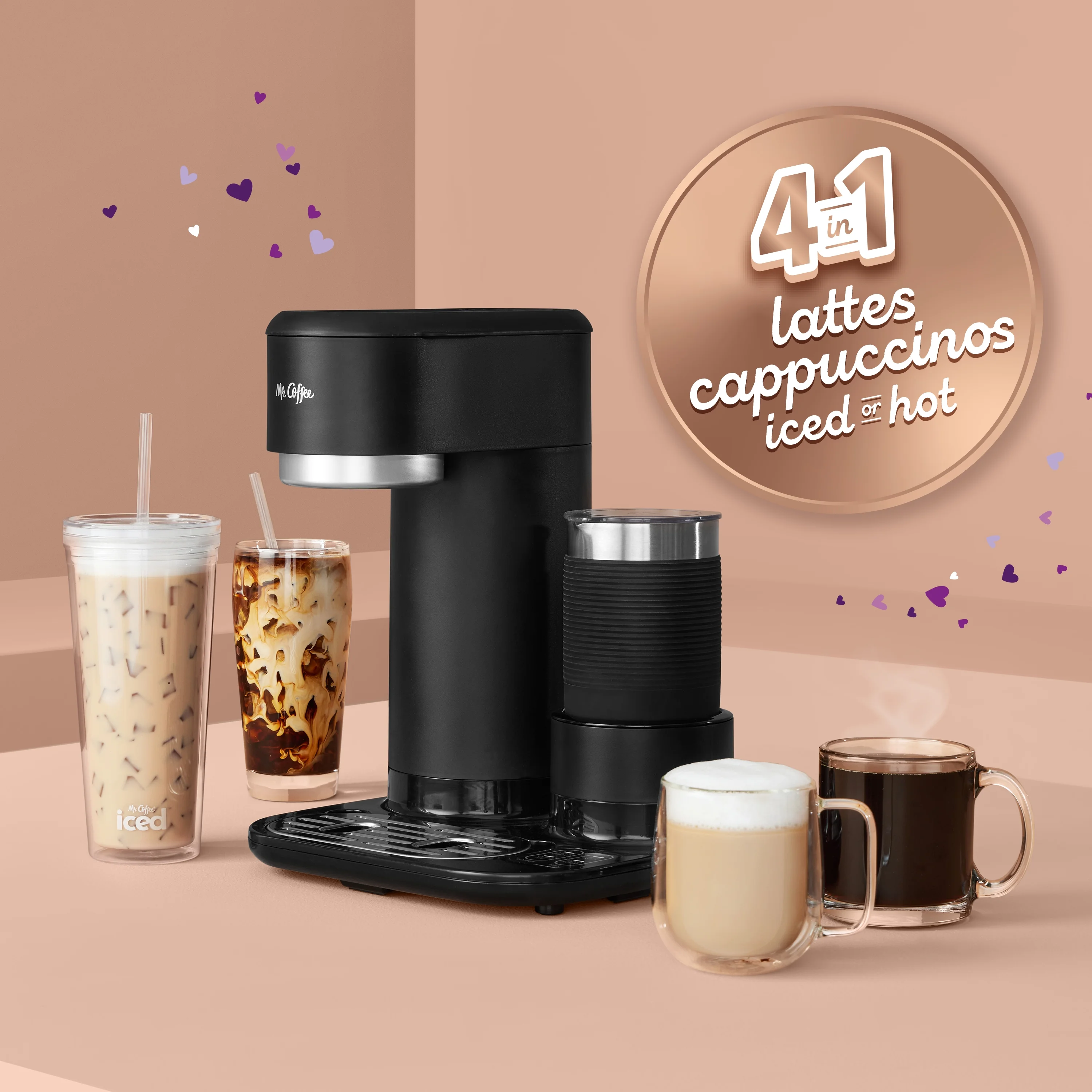 Mr. Coffee 4-in1 Single-Serve Latte, Iced, and Hot Coffee Maker, Black - Levo Sportswear