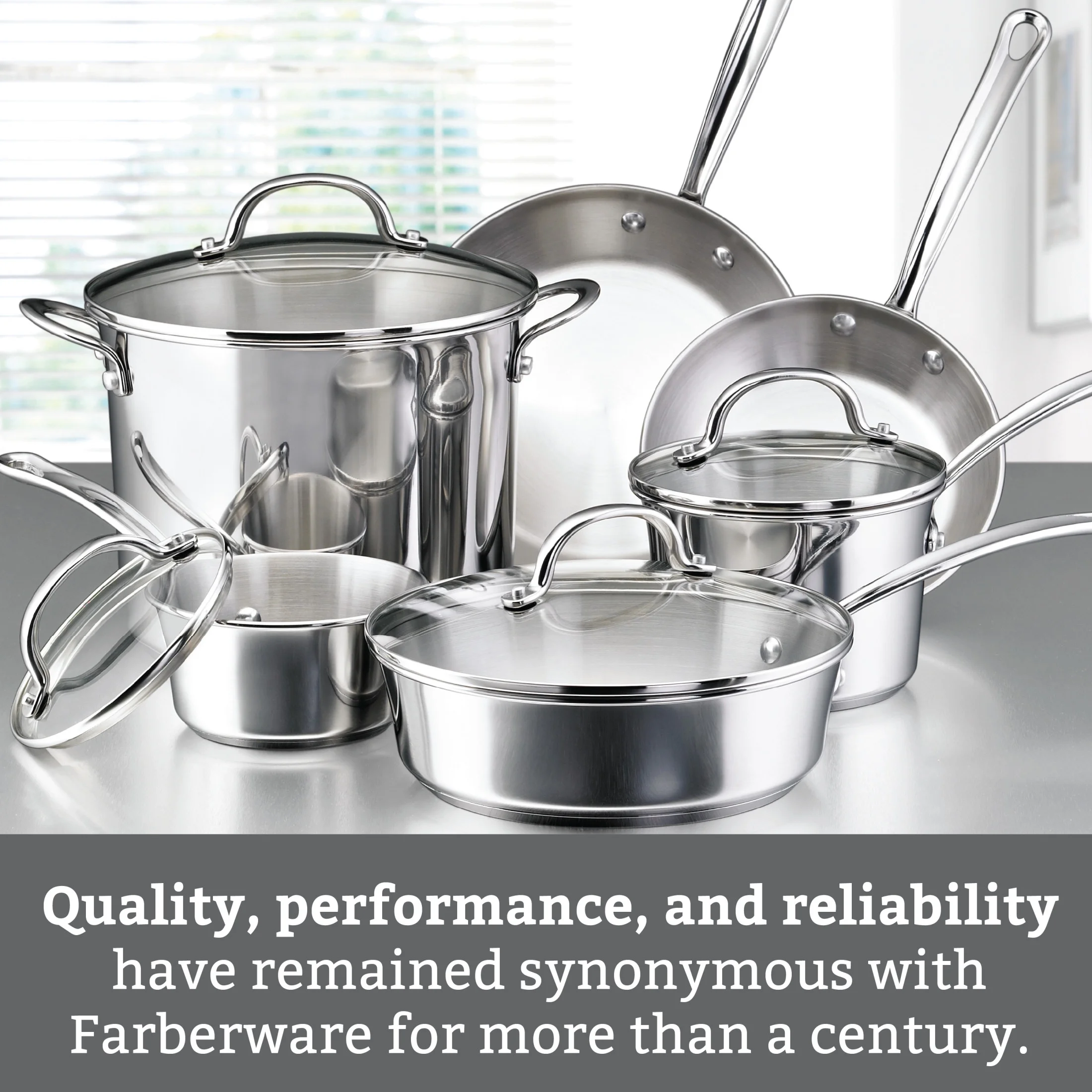 Farberware Millennium 10 Piece Stainless Steel Pots and Pans, Silver - Levo Sportswear
