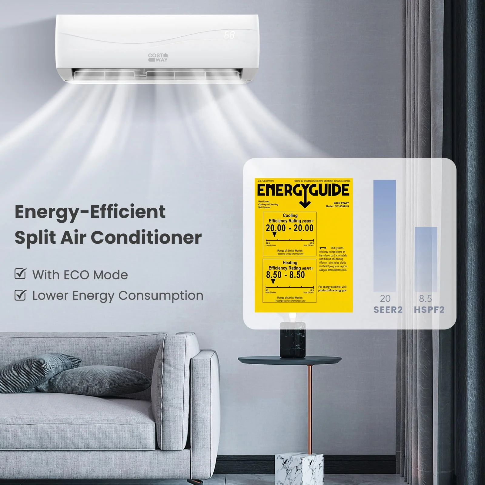 COSTWAY 12000BTU Mini Split Air Conditioner& Heater - Levo Sportswear